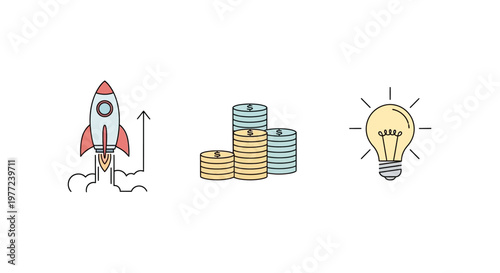 Rocket Ship with Coins and Bulb.