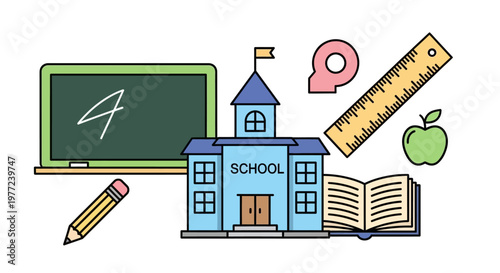School Education Learning Concept Icon Set.