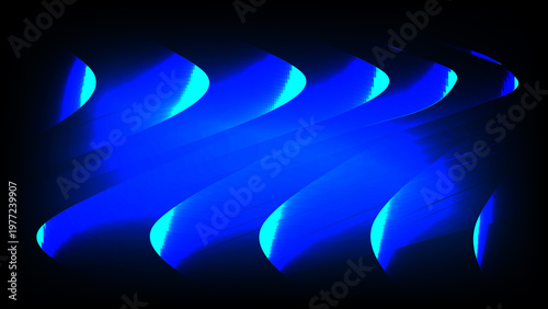 Abstract Blue Ribbed Glass Background with Vertical Wave Texture and Glossy Reflections, Modern Minimal Futuristic Digital Surface Design for Tech Visuals