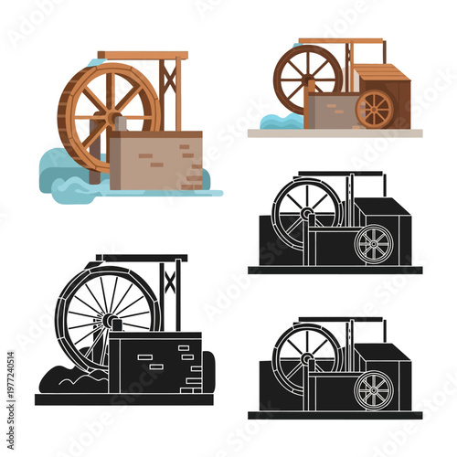 Waterwheel machine with wooden frame.