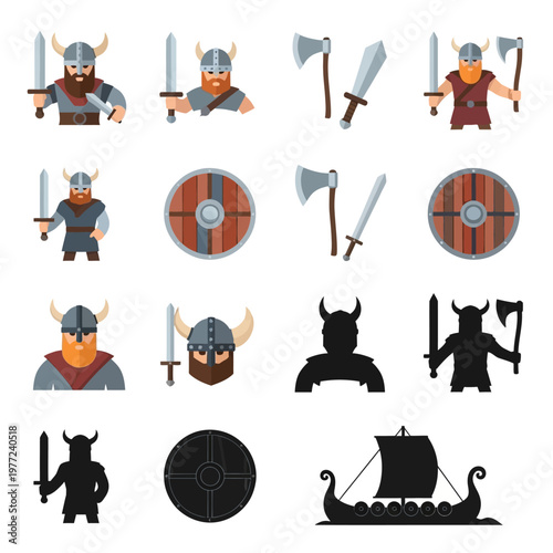 Viking warrior icons and symbols set.