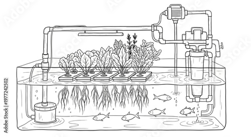 Aquaponics system with fish and plants