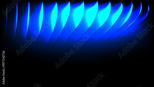 Abstract Blue Ribbed Glass Background with Vertical Wave Texture and Glossy Reflections, Modern Minimal Futuristic Digital Surface Design for Tech Visuals