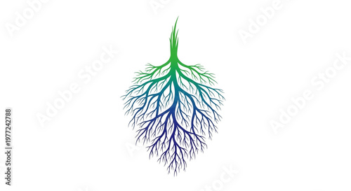 Abstract Blue Green Tree Root System - Organic Foundation and Growth Vector Illustration