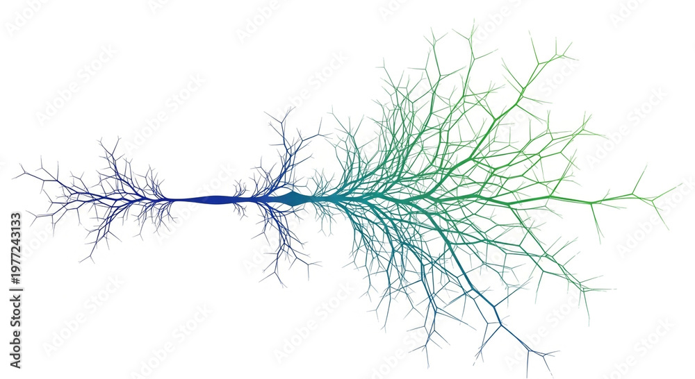 Fototapeta premium Abstract Blue Green Neural Network - Fractal Branching Dendrite Design
