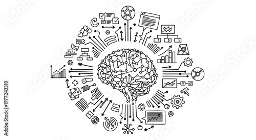 Brain with innovative ideas and technology icons