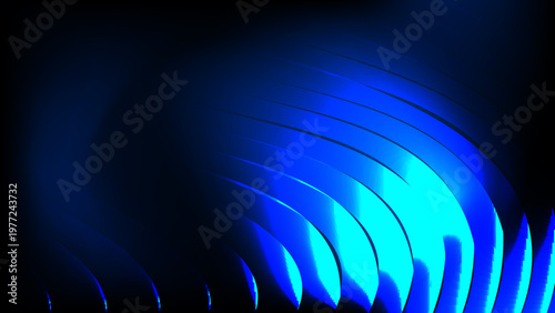 Abstract Blue Ribbed Glass Background with Vertical Wave Texture and Glossy Reflections, Modern Minimal Futuristic Digital Surface Design for Tech Visuals