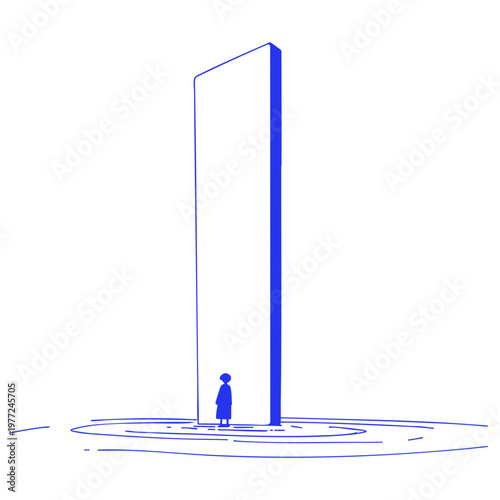 Person Standing by Monolith Cartoon