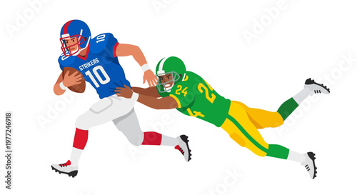American football players in action a runner evades a defender
