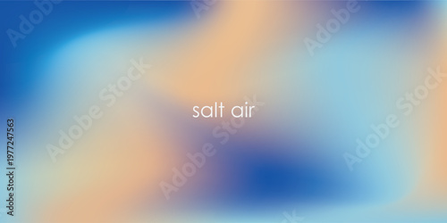 Abstract seaside. Ocean landscape vector texture. Aesthetic blue and beige gradient background. Blurred sea wave pattern. Sun, clouds, rays. Ocean breeze wide banner