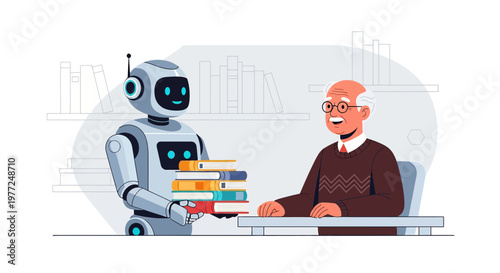 Advanced automation: A robot assists an elderly gentleman with reading in his study room with