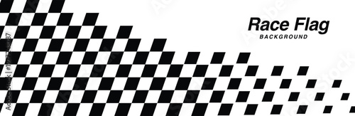 Racing flag sport vector background horizontal checkered pattern black and white design illustration with empty space fit for motocross poster, motorsport themed template