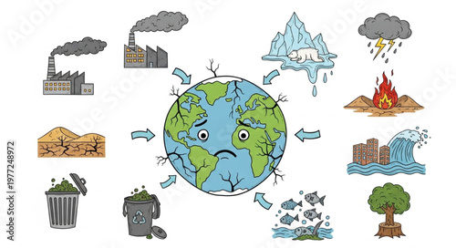 Earths distress - A visual representation of environmental issues and global challenges.