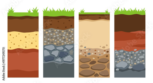 Illustration of soil layers in a cross section demonstrating earth composition