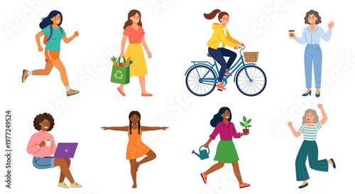 Diverse women engaging in various everyday activities and lifestyles