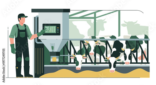 Agricultural advancement: modern dairy farming with automated feeding system efficiency increase