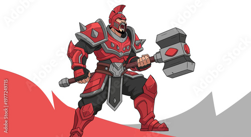 Aggressive spartan warrior with hammer strikes fear in a fantasy battlefield design