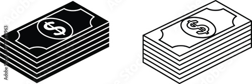 Money Stacks Black and White Vector