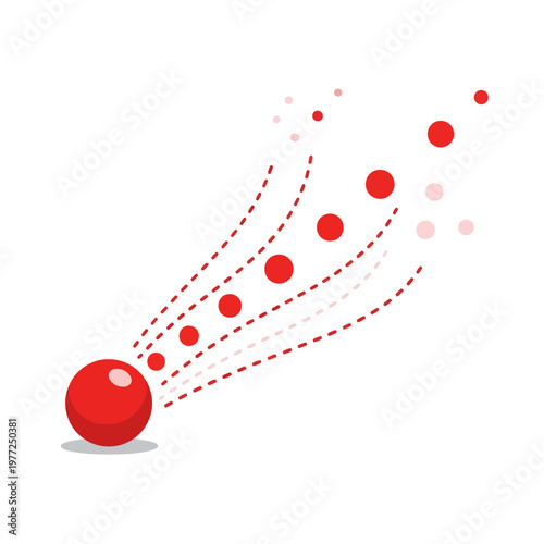 Red ball bouncing and creating a trail of dots, abstract motion graphic