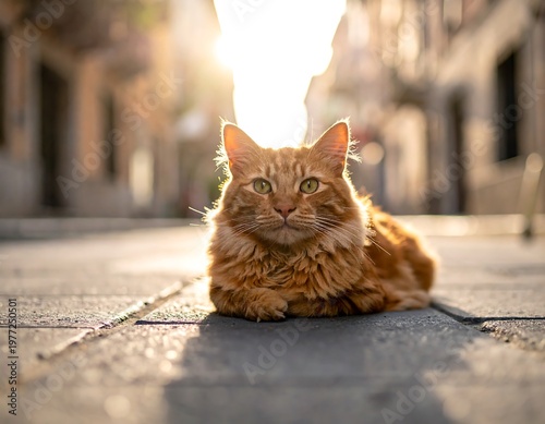 Orange cat basking in the street light