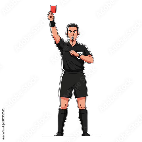 Soccer Referee Shows Red Card - Football Game Penalty