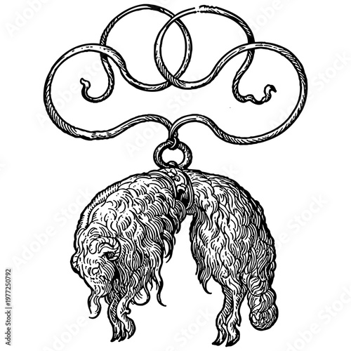 Hanging Sheep Emblem, Symbolic Renaissance Engraving