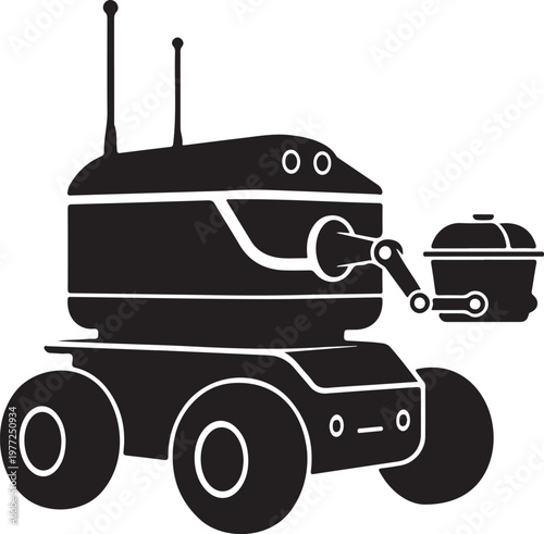Black robot, robotic vehicle, futuristic machine, autonomous bot