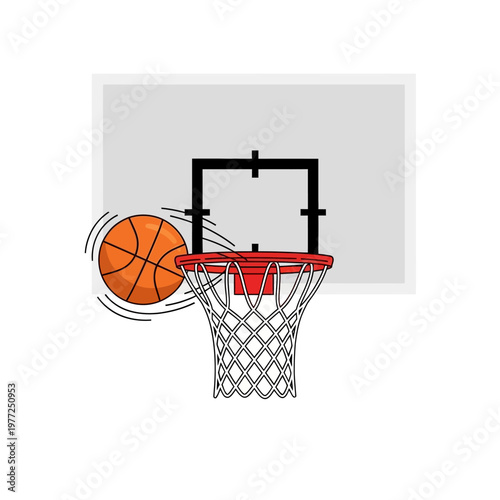 Basketball Hoop Net with Ball Flying Towards Goal