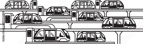 Monorail, train, transportation, icons, vector graphics, rail, futuristic, travel, 12 monorail trains