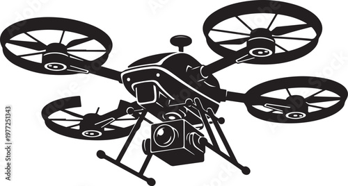 Drone, quadcopter, aerial, camera, black, vector, illustration, icon