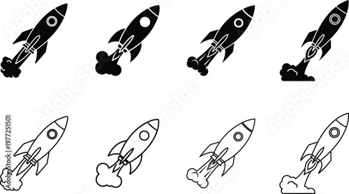 Rocket Launching Silhouettes Vector