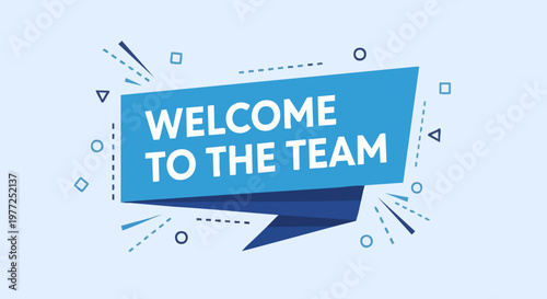 Welcome to the team typography banner, blue origami ribbon vector illustration, modern onboarding greeting sign for new employees and corporate hiring
