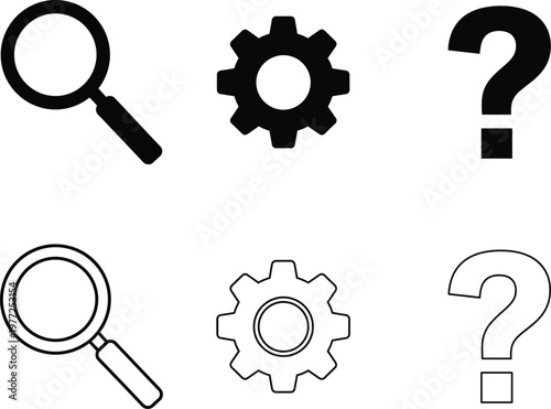 Magnifying Glass Gear Question Mark Symbols Vector