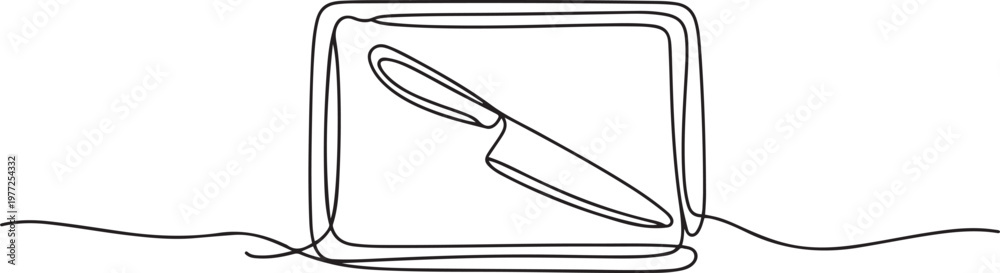 Obraz premium Cutting board kitchen continuous line. Continuous one line drawing cutting board. Cutting board, equipment concept. one line Icon drawing