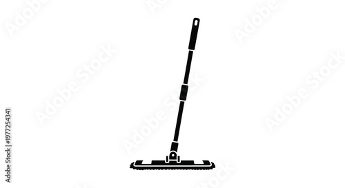 Black mop leaning against a white background simple graphic silhouette