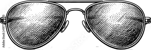 Foto Aviator Sunglasses Front View Engraving Style Ink Illustration Vintage Eyewear V