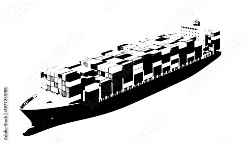 Container cargo ship perspective view maritime logistics vector illustration
