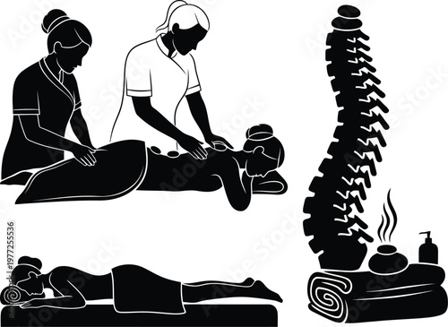 Massage therapy and spa treatment icons set