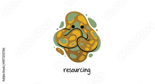 Cartoon blob character, resourcing concept, green and yellow illustration, business icon