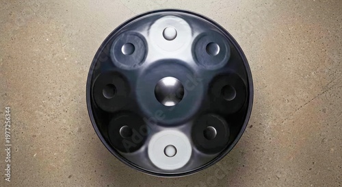 Handpan Instrument on Rustic Gray Concrete for Editorial and Marketing Use Handpan Instrument Stock Photo
