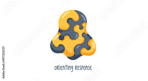 puzzle piece, orienting response, vector icon, yellow and gray