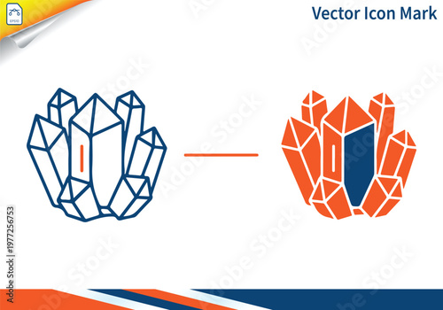Crystal cluster outline and solid icon orange blue.