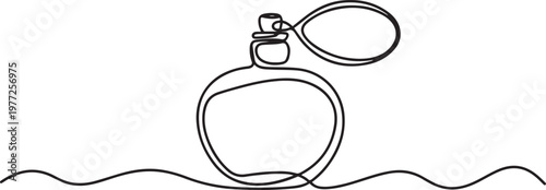 Perfume bottle outline drawing illustration. Continuous line draw of fresh aroma vector. one line Icon drawing