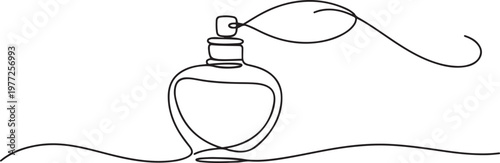 Perfume bottle outline drawing illustration. Continuous line draw of fresh aroma vector. one line Icon drawing