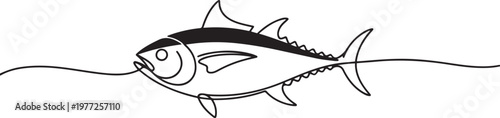 One continuous line of fish. Tuna line drawing. Minimalist style vector illustration. one line Icon drawing