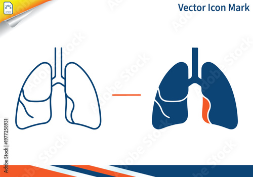 Human lungs organ vector icon in line and filled style design.