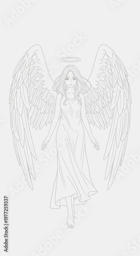 Beautiful Angel Girl Line Art Illustration