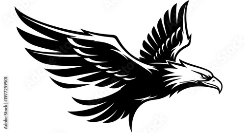 Black and White Stylized Eagle Illustration in Flight