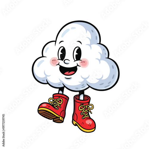 Happy Cloud Character Wearing Red Boots