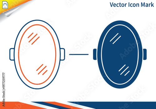 Oval mirror icon set featuring reflection and glass detail.